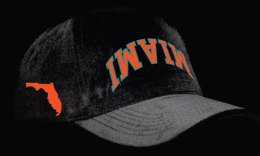 Black Miami Dolphin Theme Velvet Snapback