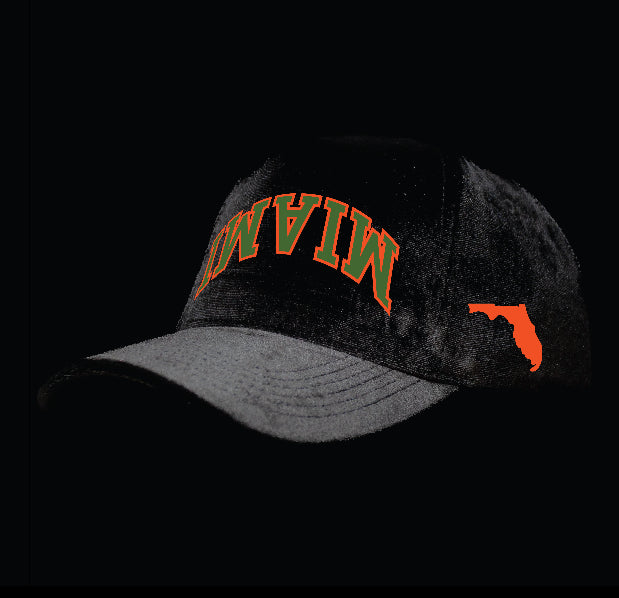 Black "Miami" Hurricane Theme Velvet Snapback